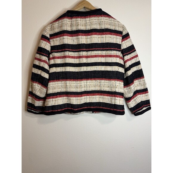 Anne Klein Blazer Tweed Jacket Women’s Size 14 Red Blue Nautical Boucle Striped - Picture 3 of 8